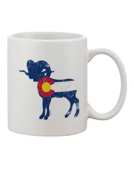 11 oz Coffee Mug with Grunge Rocky Mountain Bighorn Sheep Flag Print - Expertly Crafted Drinkware