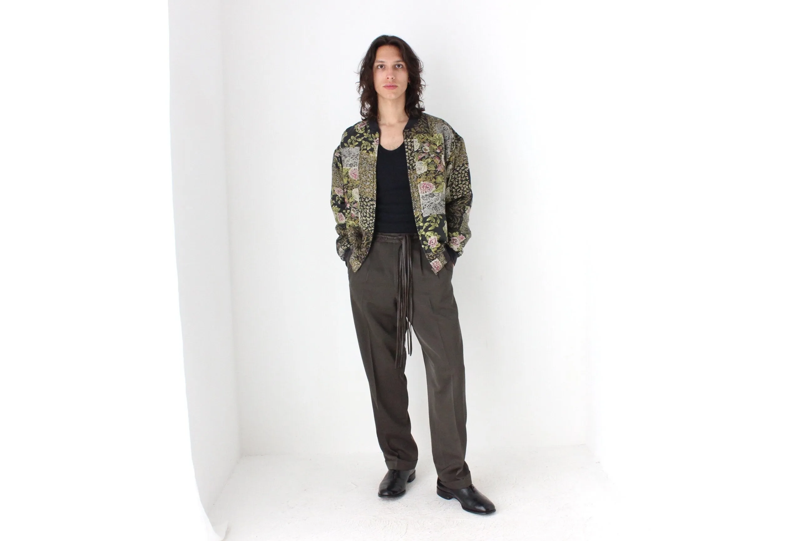 80s Pure Silk Floral Printed Quilted Bomber Jacket