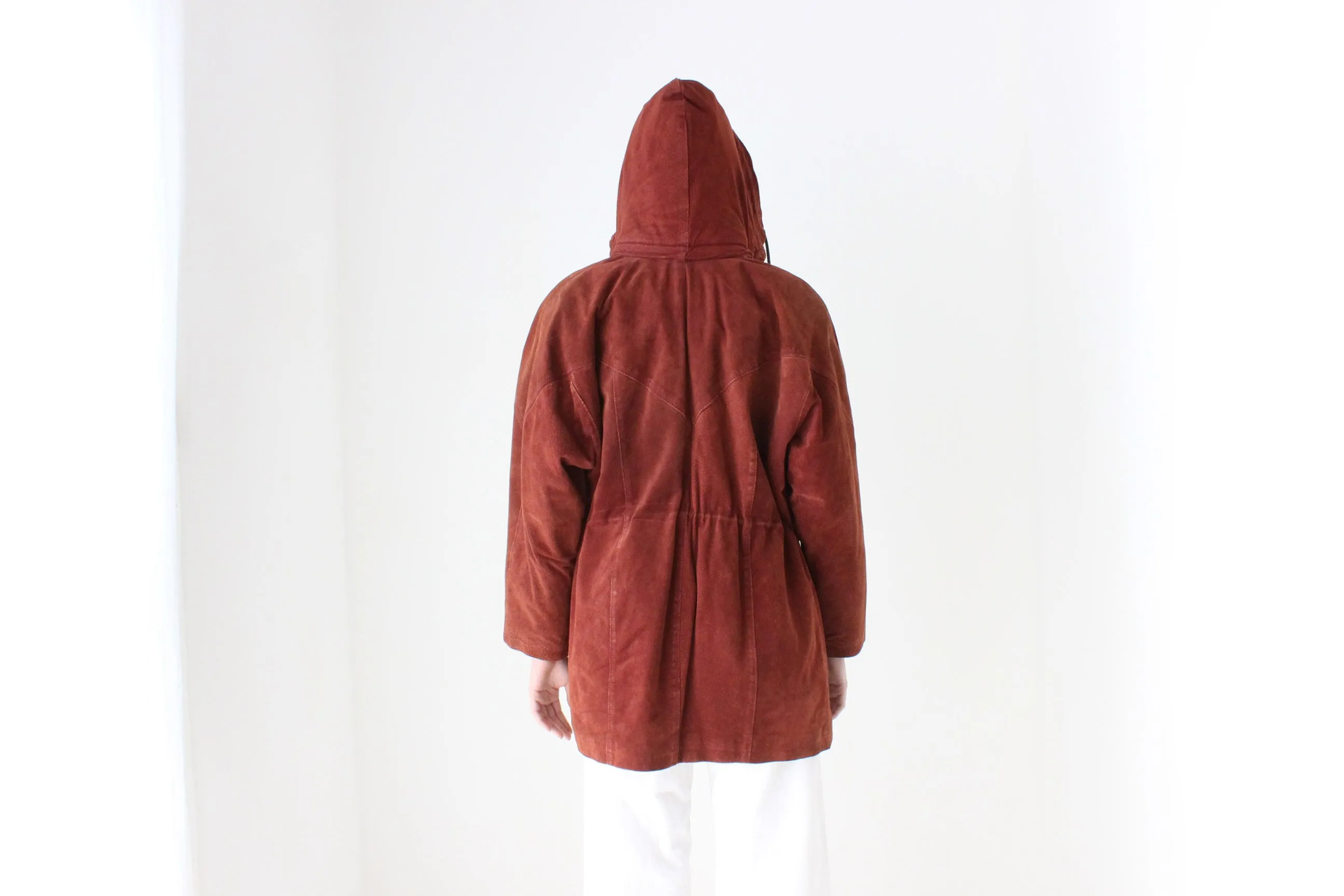 90s Burgundy Suede Hooded Slouchy Anorak