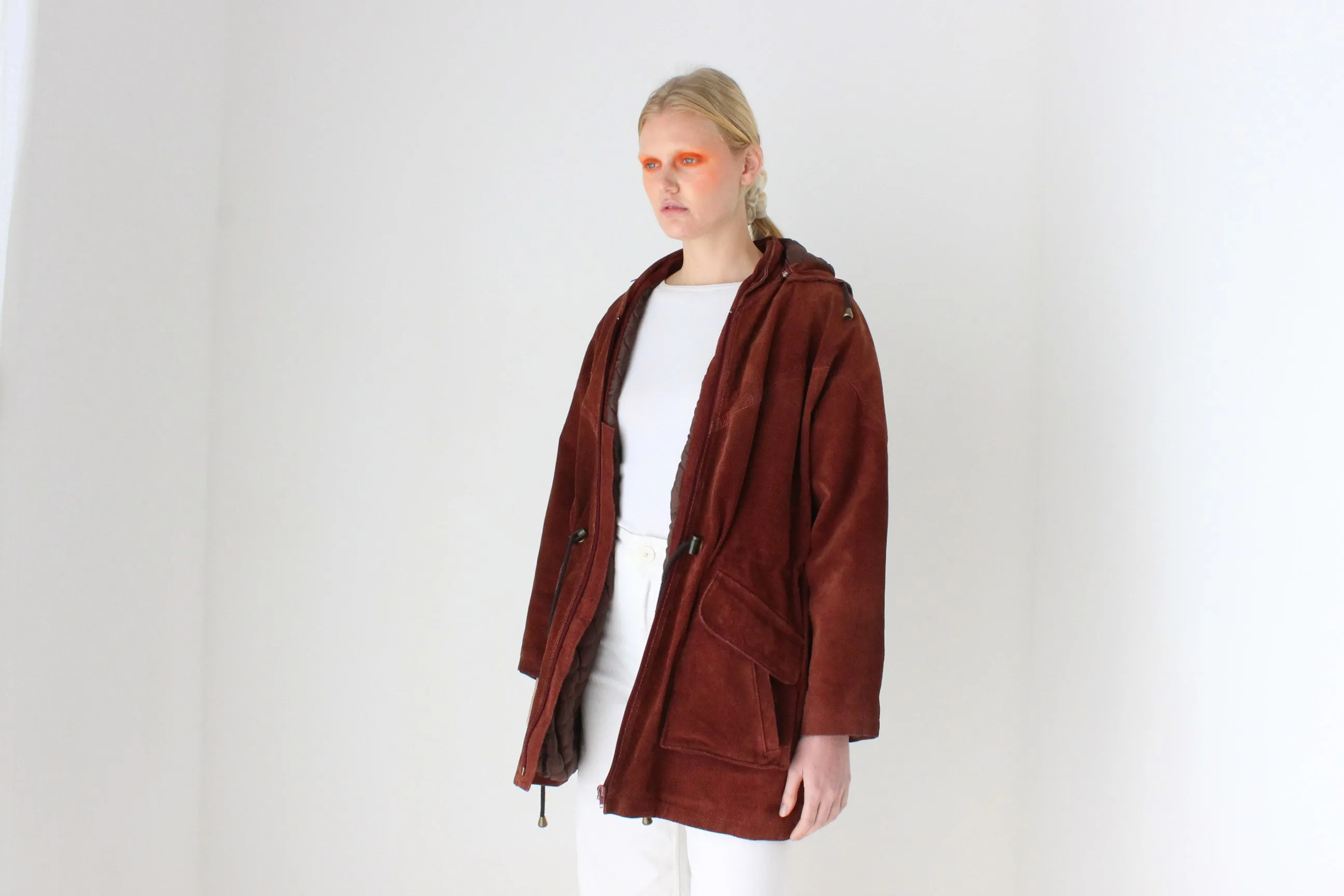 90s Burgundy Suede Hooded Slouchy Anorak