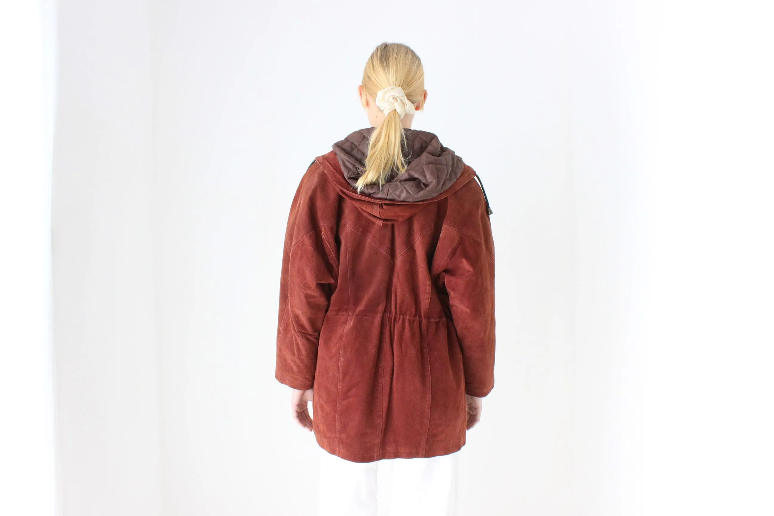 90s Burgundy Suede Hooded Slouchy Anorak