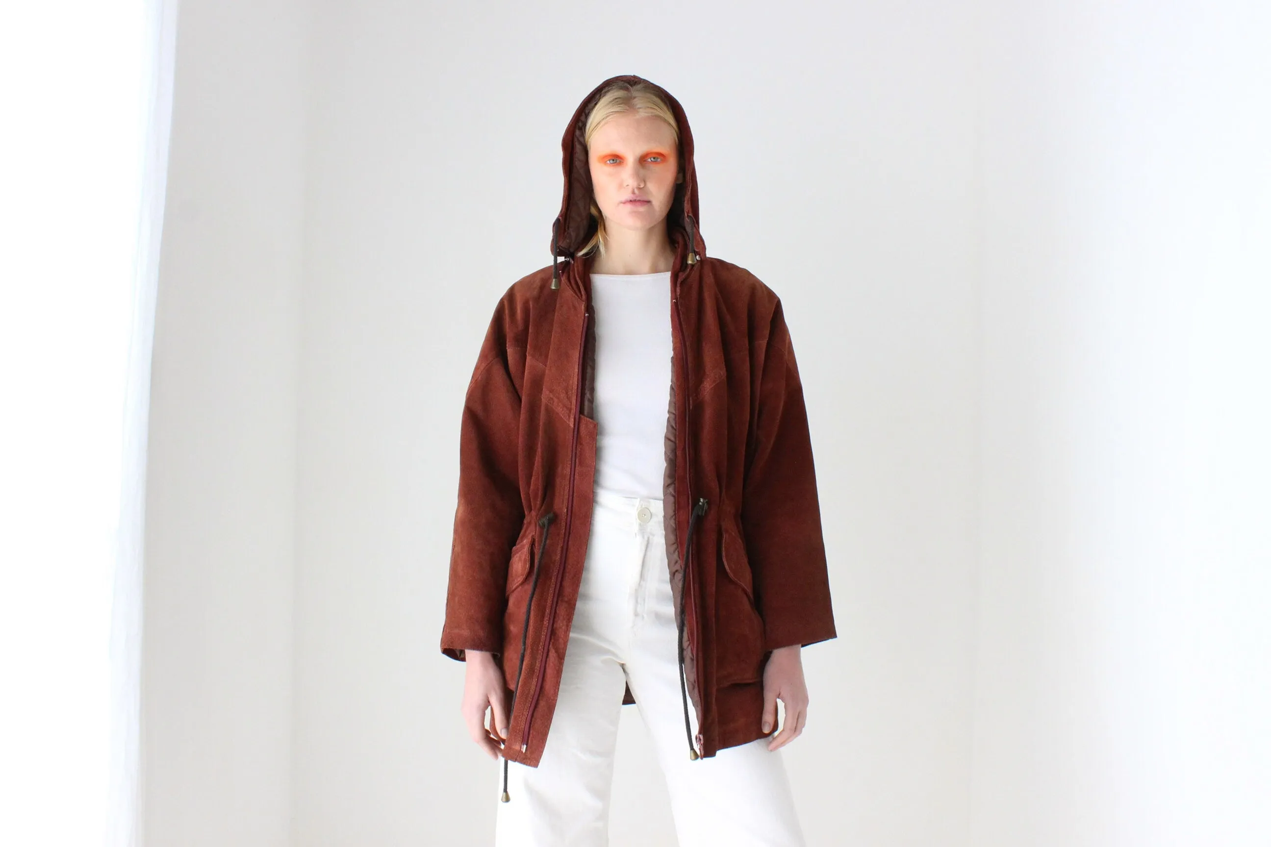 90s Burgundy Suede Hooded Slouchy Anorak