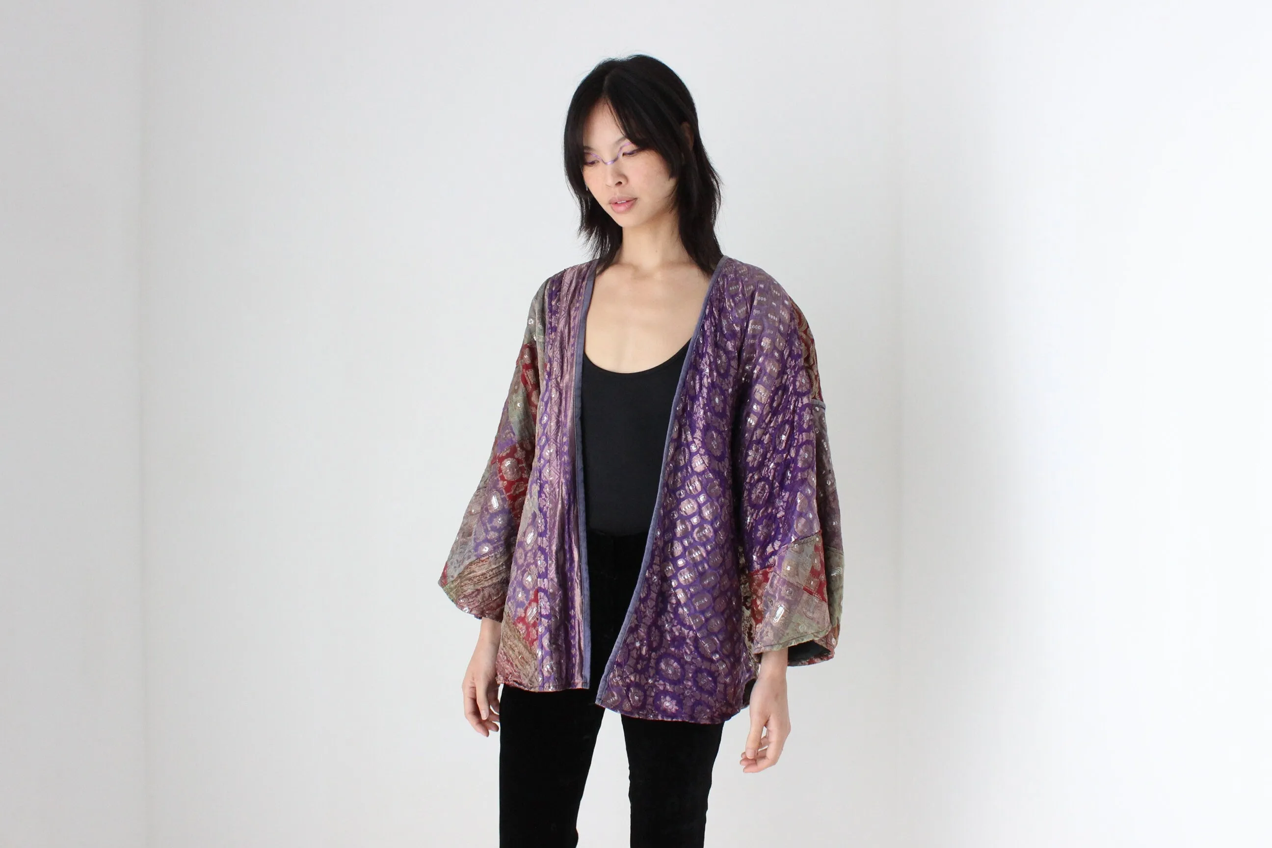 90s Indian Metallic Patchwork Cocoon Kimono Jacket