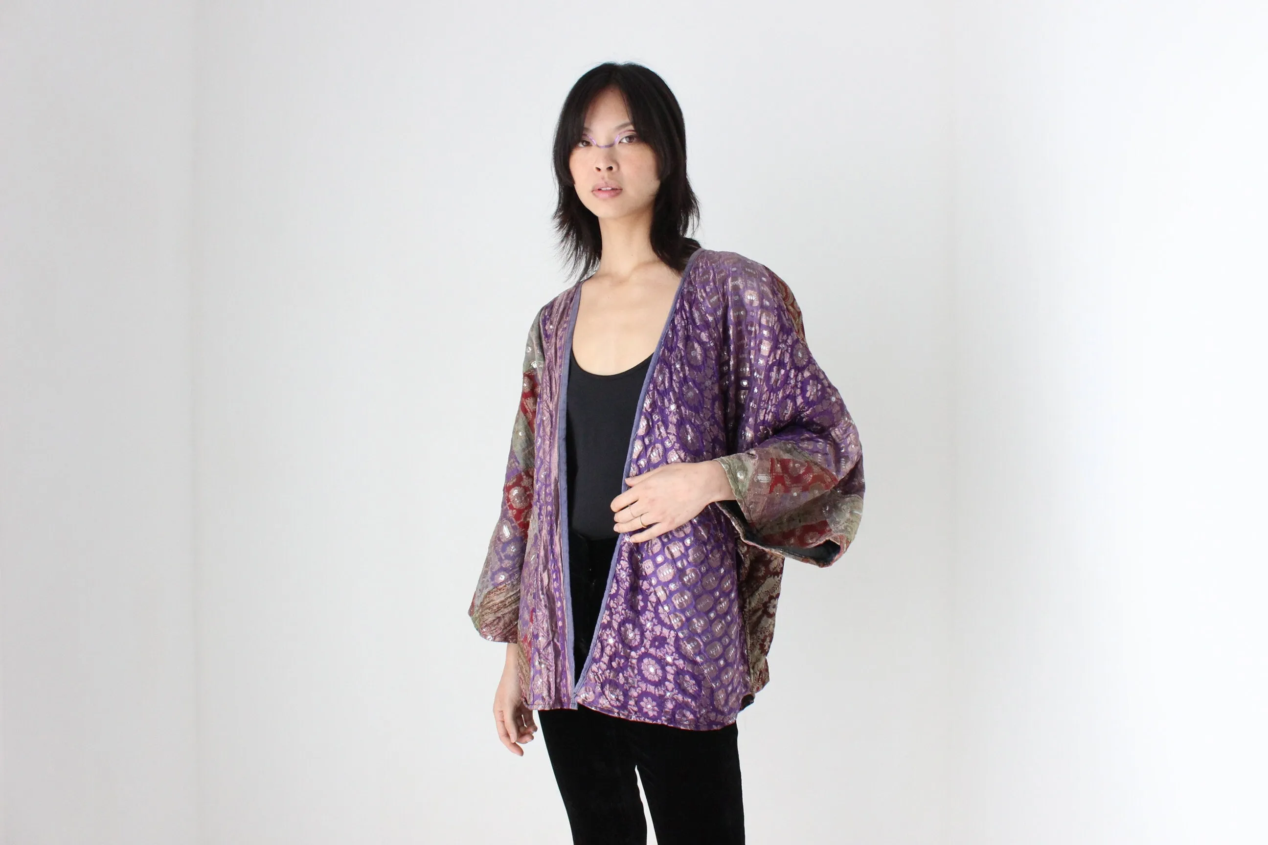 90s Indian Metallic Patchwork Cocoon Kimono Jacket