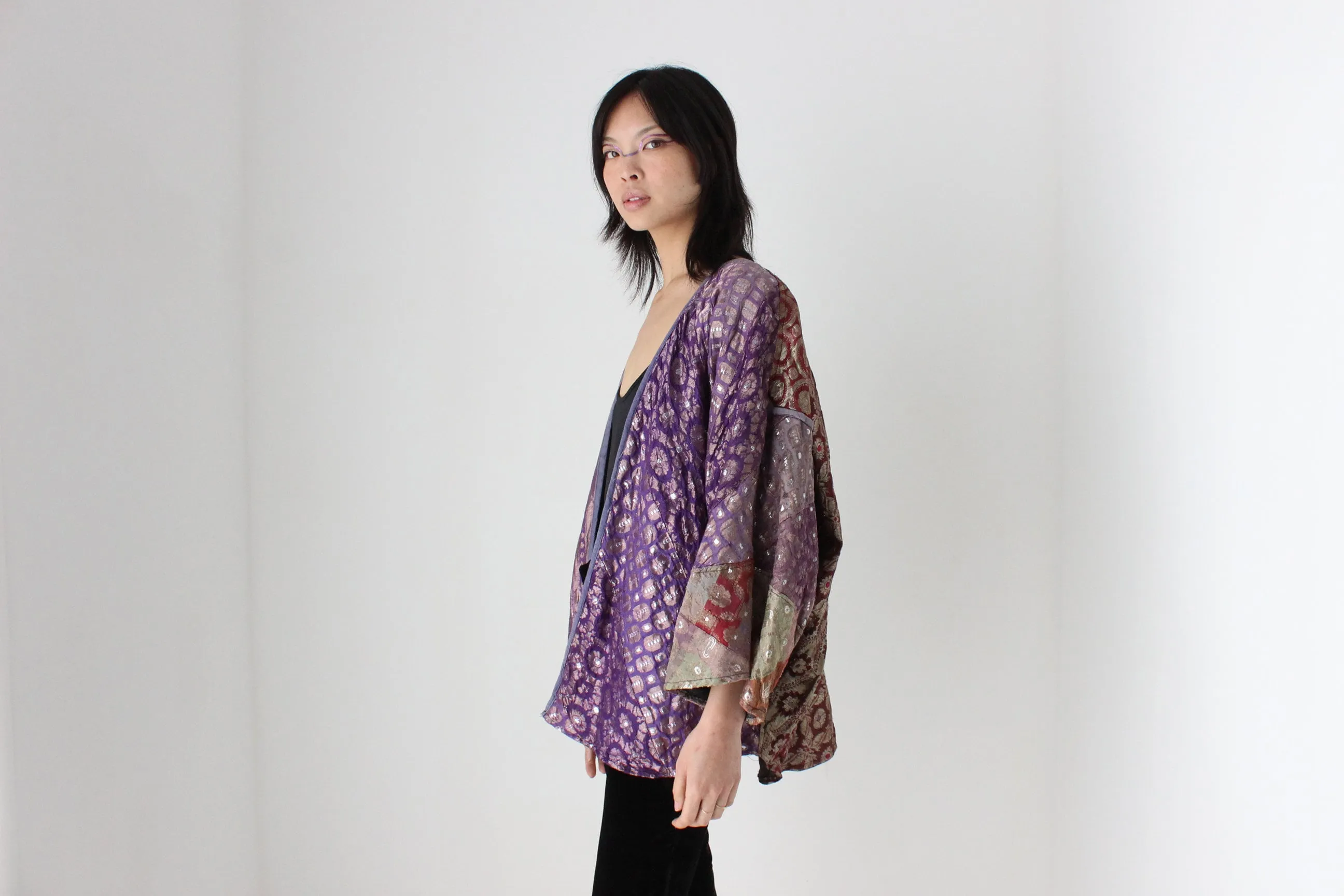 90s Indian Metallic Patchwork Cocoon Kimono Jacket
