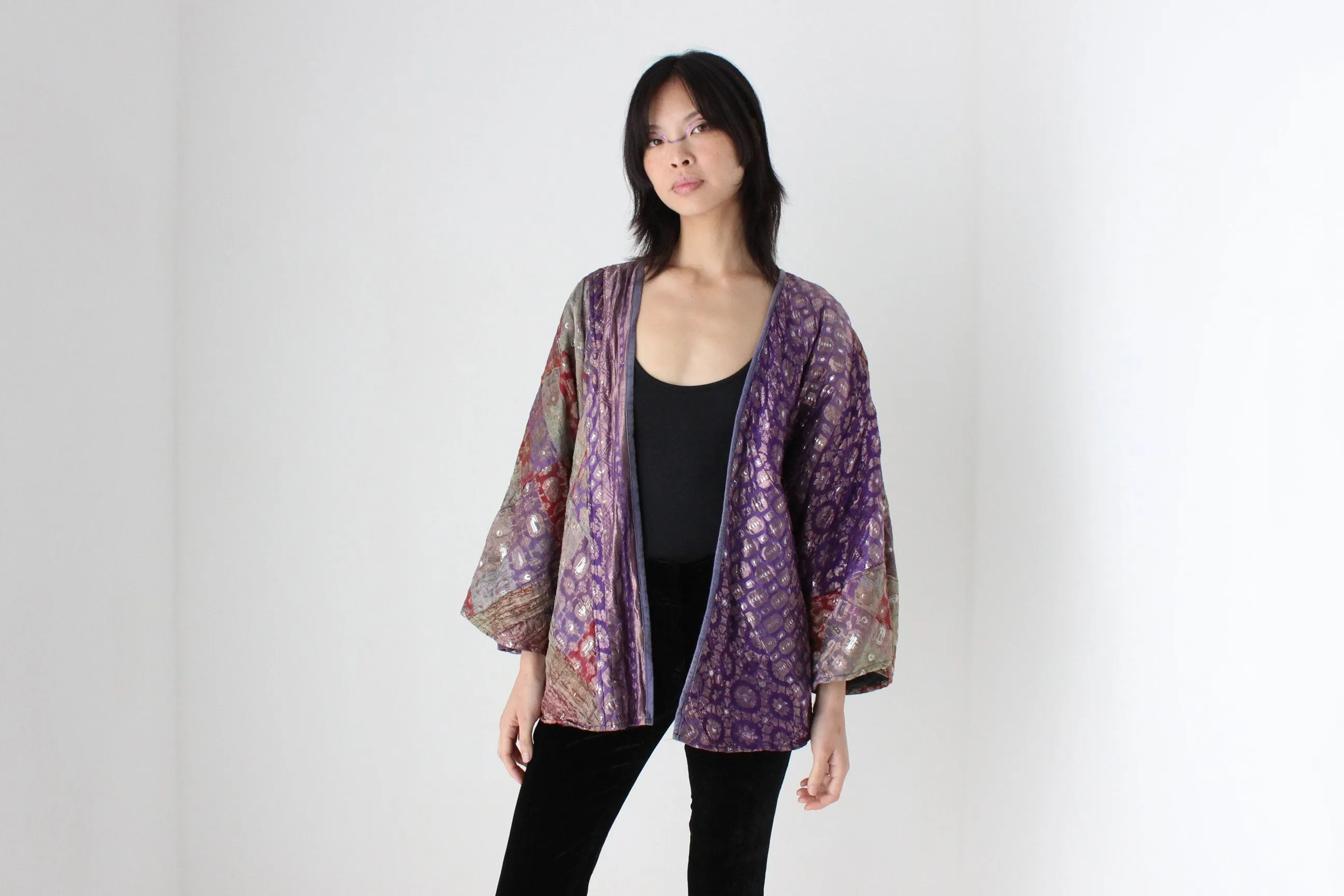 90s Indian Metallic Patchwork Cocoon Kimono Jacket