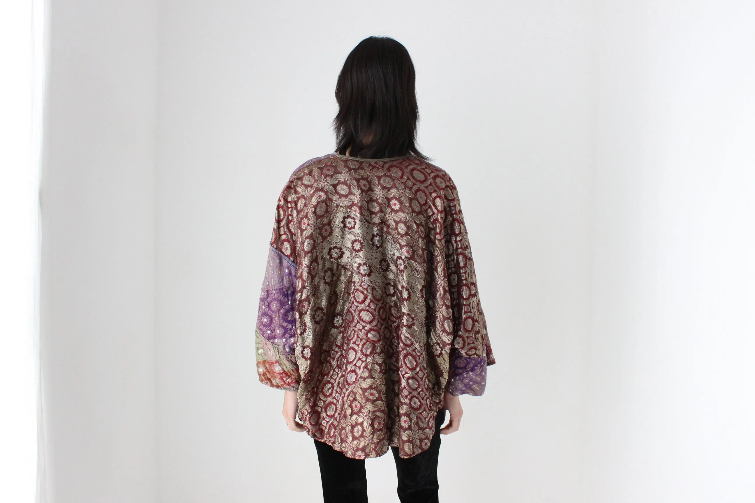 90s Indian Metallic Patchwork Cocoon Kimono Jacket