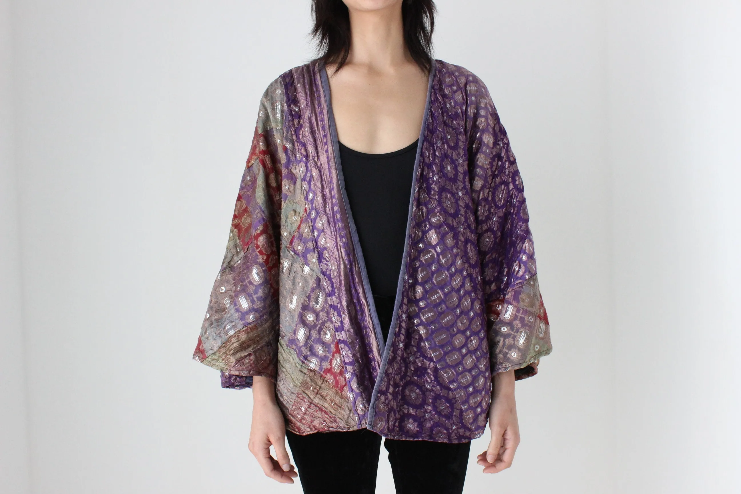 90s Indian Metallic Patchwork Cocoon Kimono Jacket