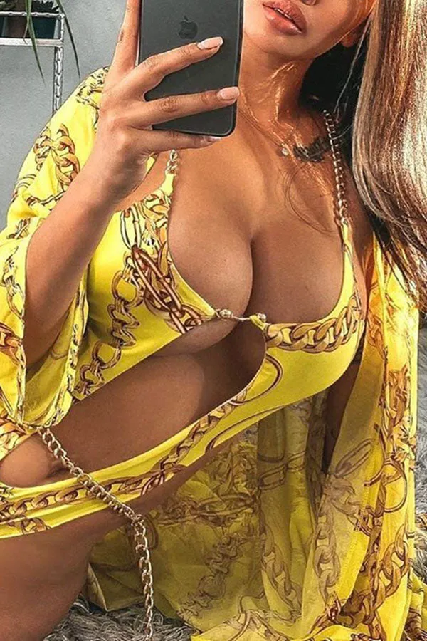 Abstract Print Glamorous Chains One Piece Swimwear