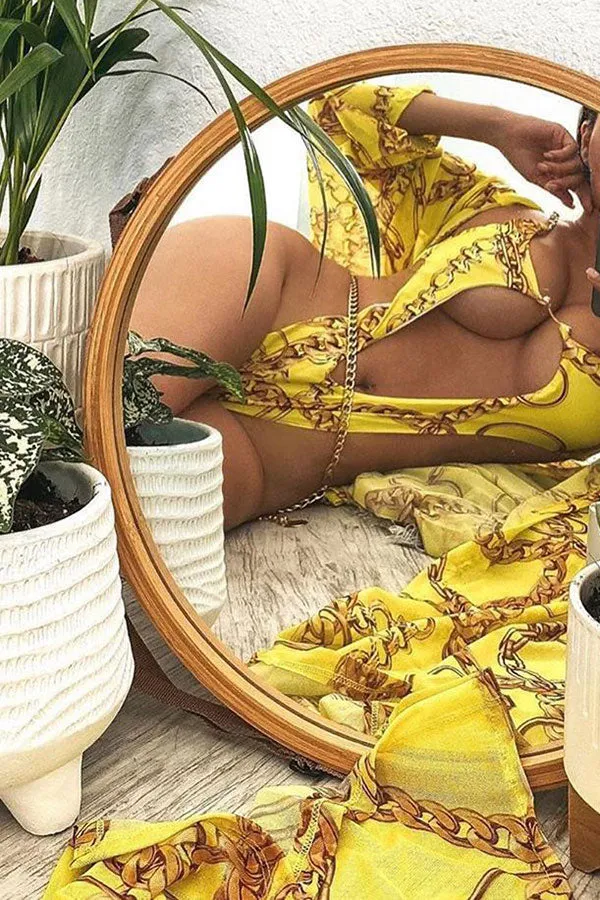 Abstract Print Glamorous Chains One Piece Swimwear