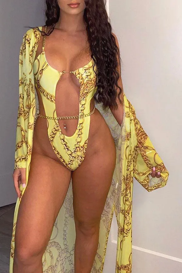 Abstract Print Glamorous Chains One Piece Swimwear