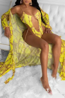 Abstract Print Glamorous Chains One Piece Swimwear