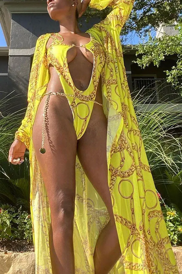 Abstract Print Glamorous Chains One Piece Swimwear