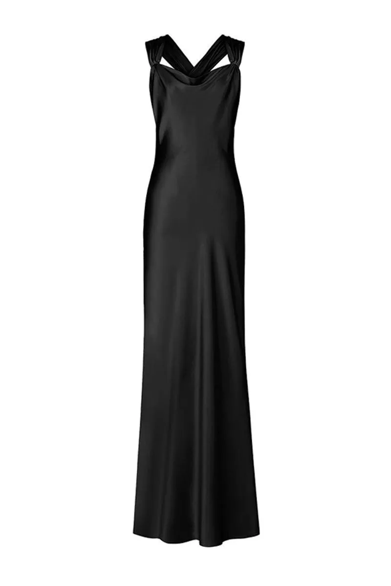 ANGEL MAXI SLIP DRESS IN BLACK