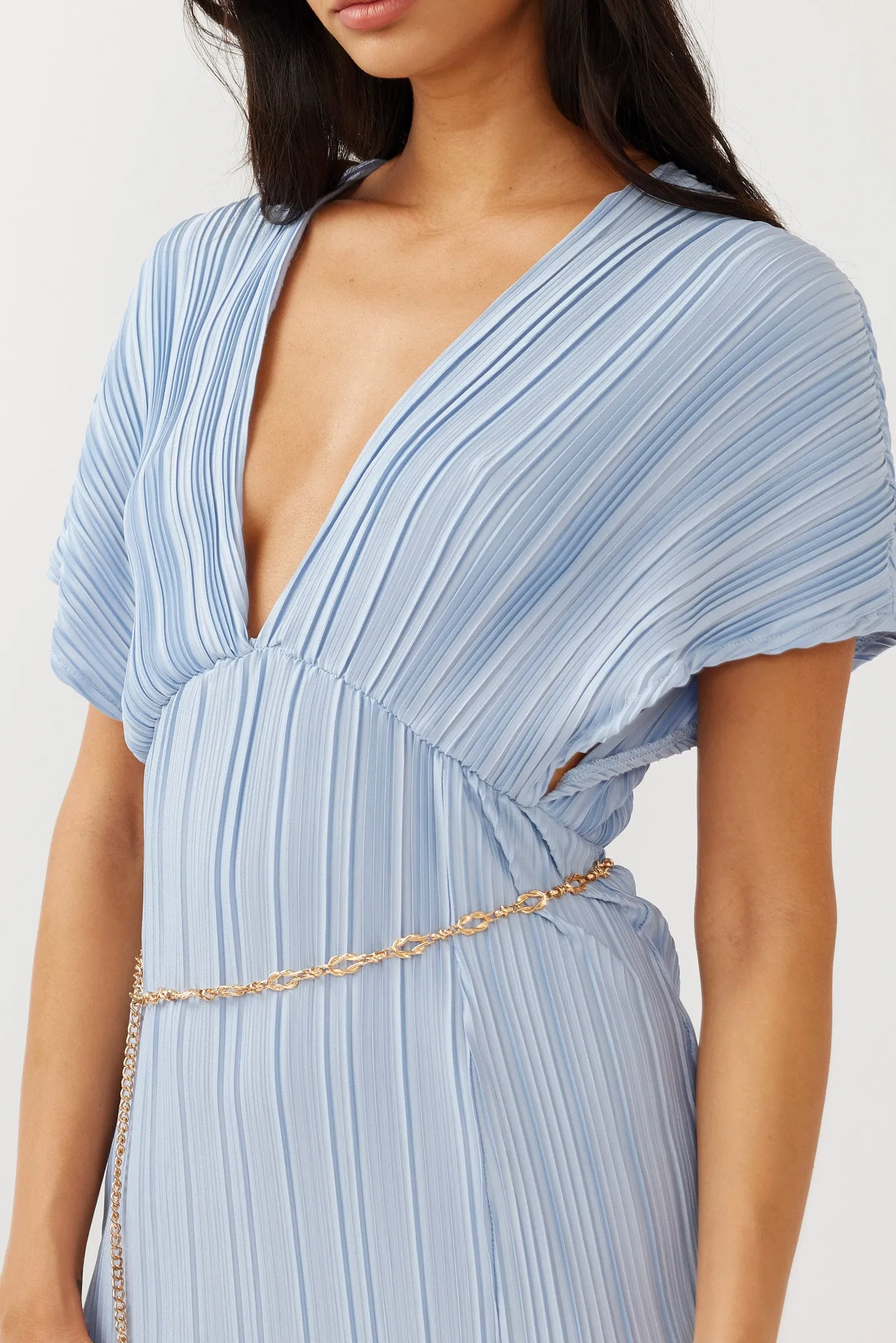 Astor Batwing Accordion Pleat Dress Blue