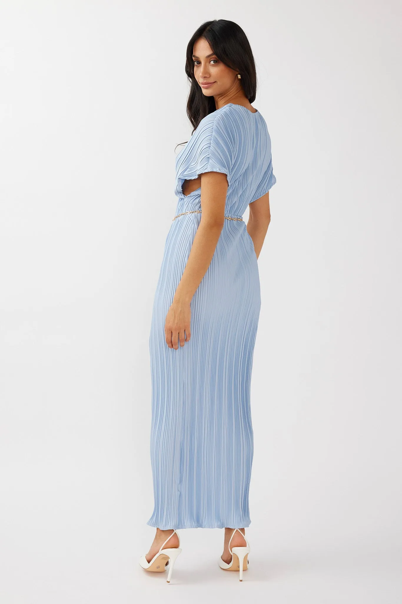 Astor Batwing Accordion Pleat Dress Blue
