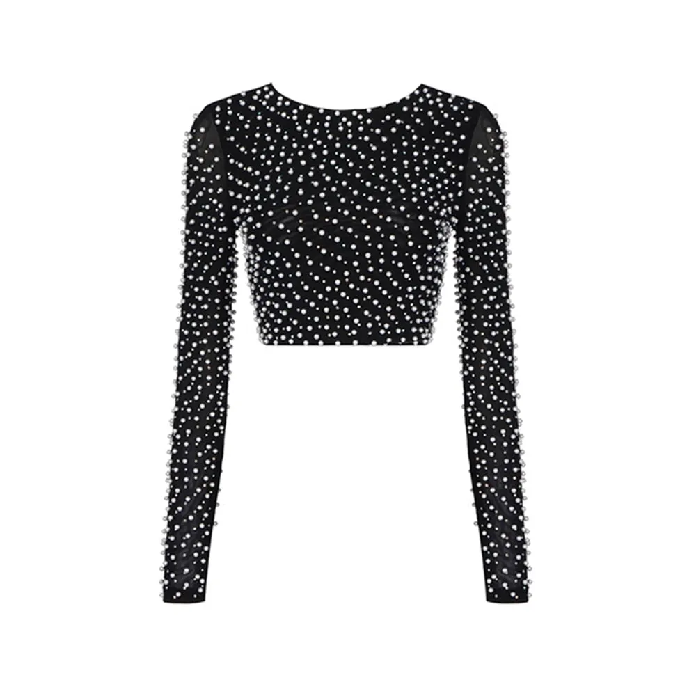 Beading Long Sleeve Party Top