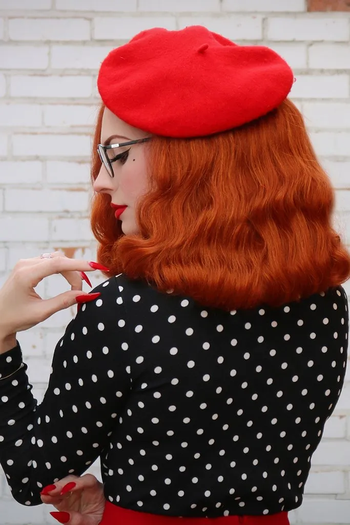 Black and White Polka Dot Long Sleeve Mock Neck Top