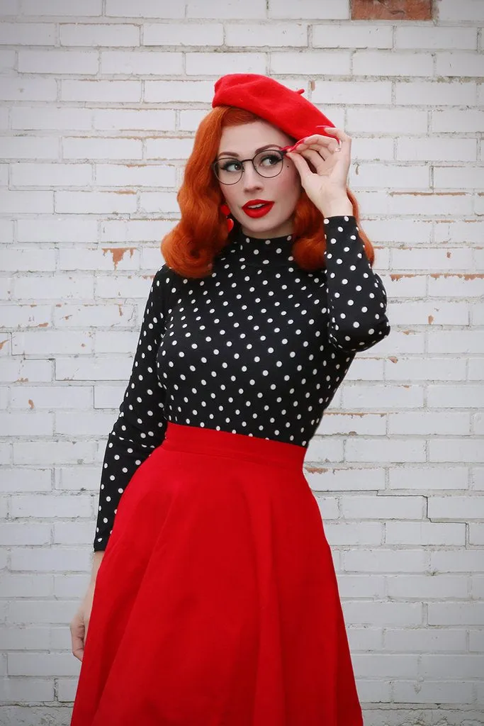 Black and White Polka Dot Long Sleeve Mock Neck Top