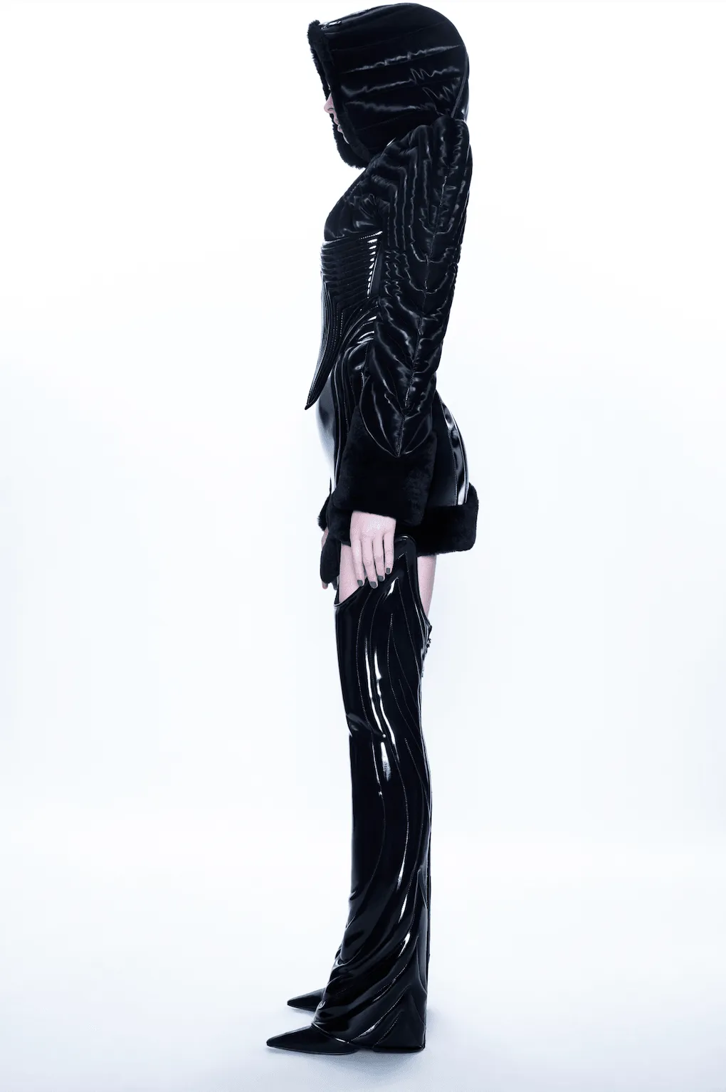 Black Gloss Quilted Puffer Jacket