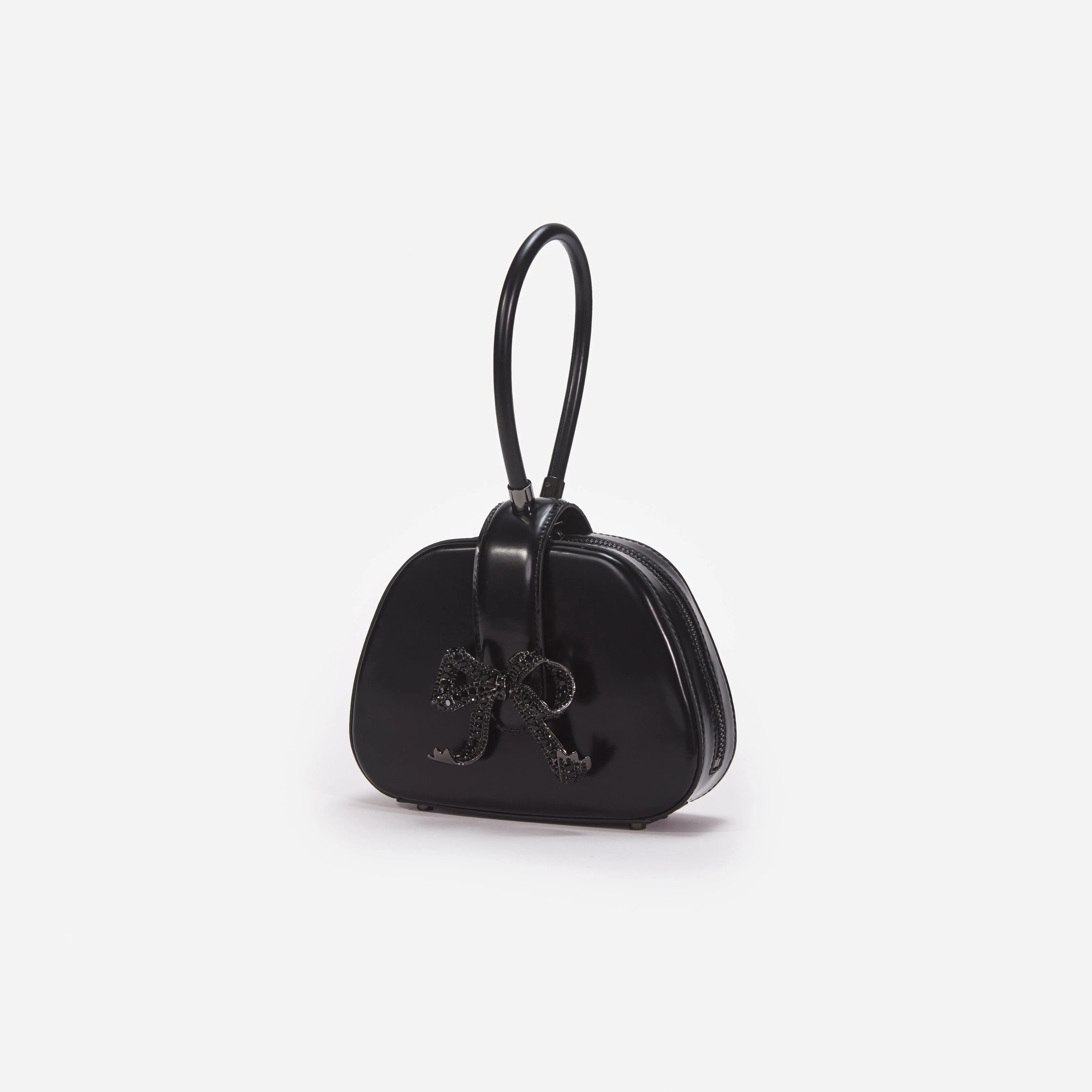 Black Leather Top Handle Mini Bag