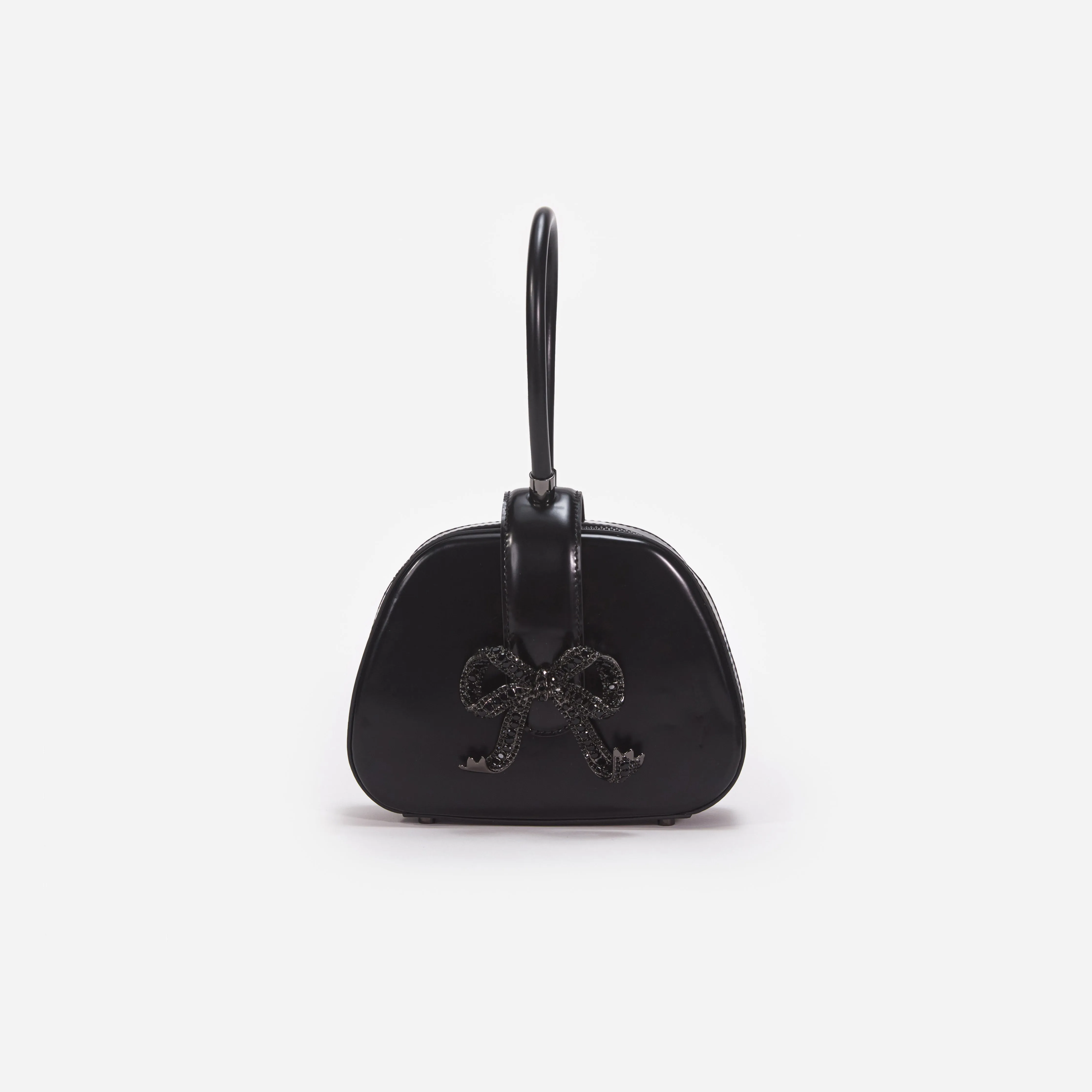 Black Leather Top Handle Mini Bag