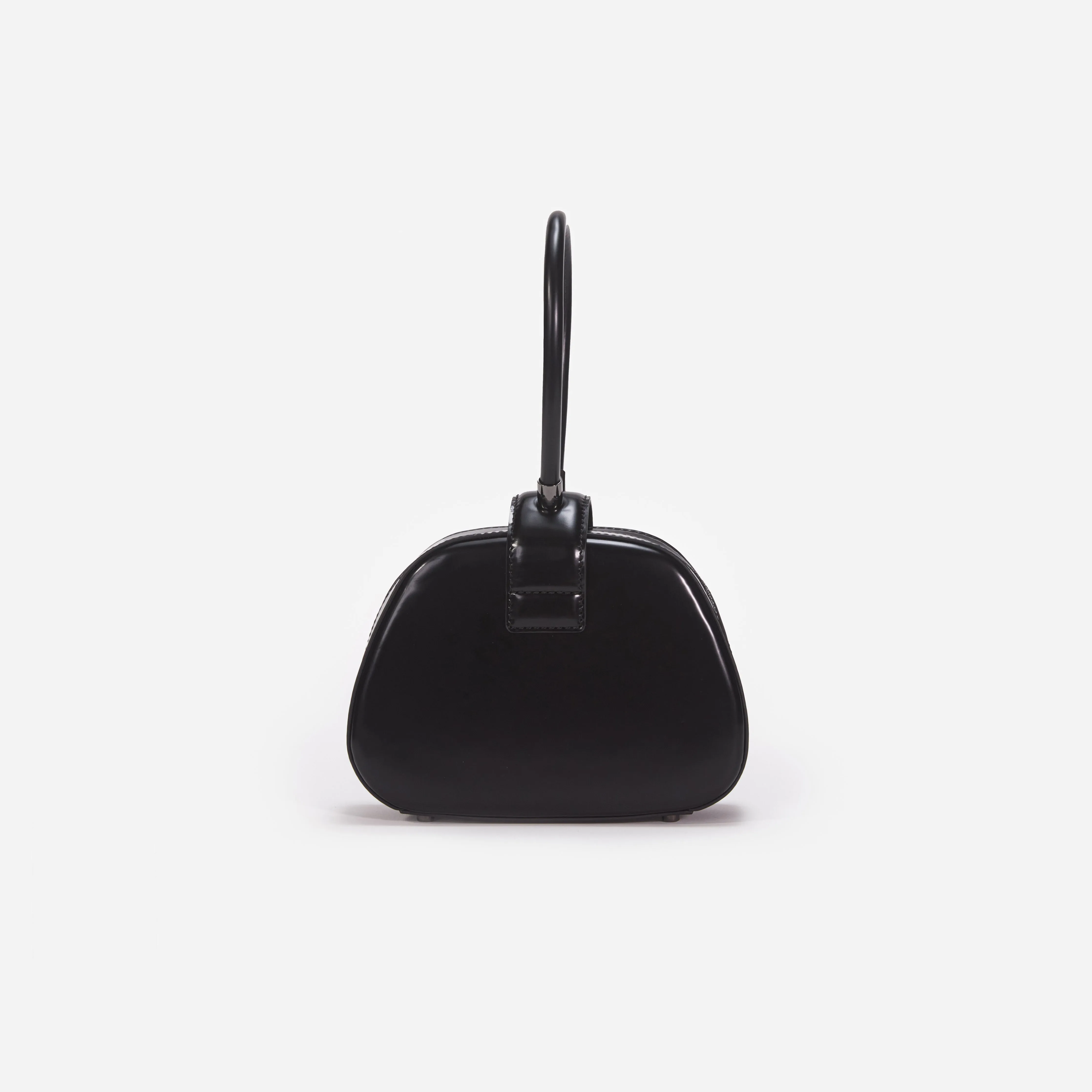 Black Leather Top Handle Mini Bag