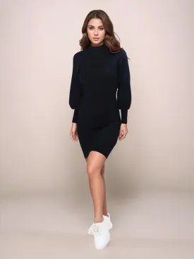 Black Solid Slip-On Short Sweater Dress