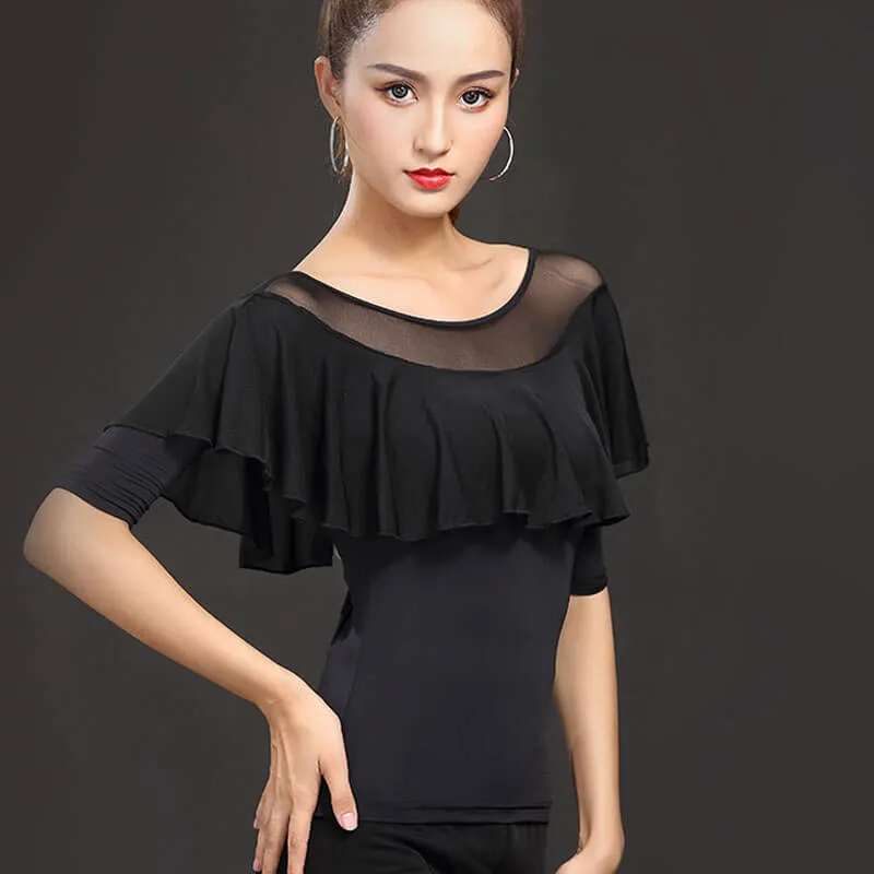 Boat Neck Half Sleeve Latin/Ballroom Top with Tassels