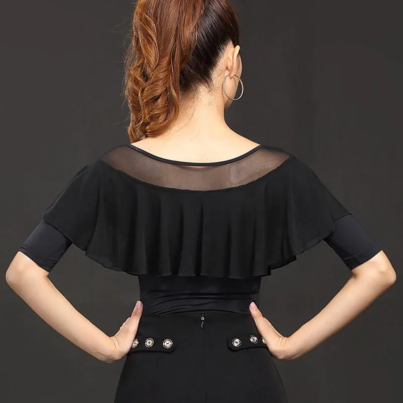 Boat Neck Half Sleeve Latin/Ballroom Top with Tassels