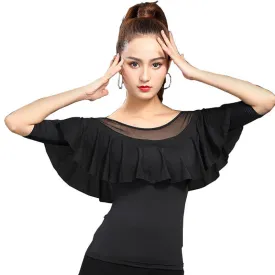 Boat Neck Half Sleeve Latin/Ballroom Top with Tassels