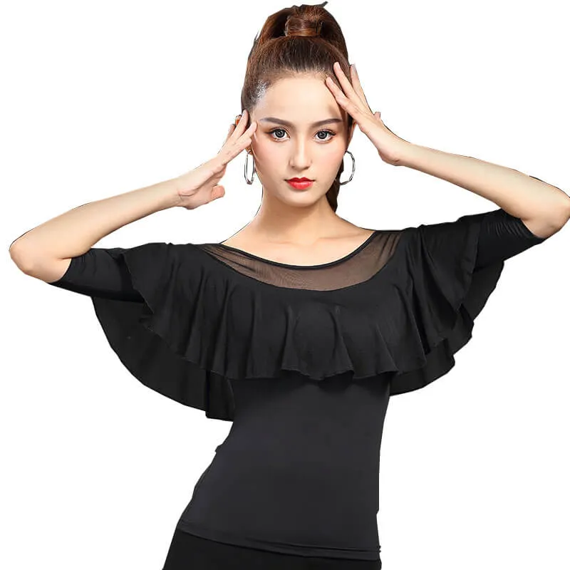 Boat Neck Half Sleeve Latin/Ballroom Top with Tassels