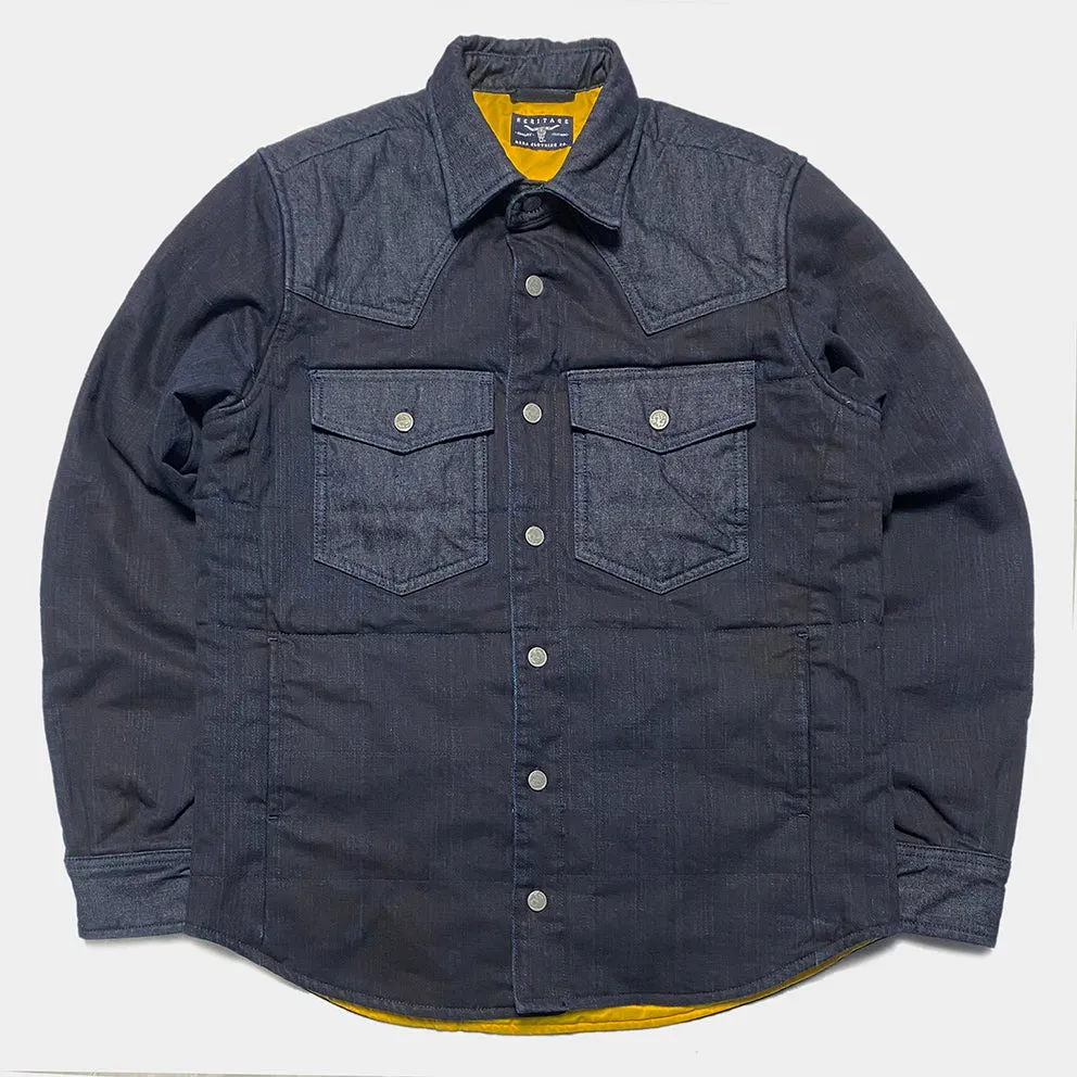 BZEN M.3239L JUAN-CBI REGULAR FIT WESTERN INSPIRED 2 TONE DENIM COMBO LIGHT POLYFILL  QUILTED SHIRT JACKET-8OZ-E0 INDIGO