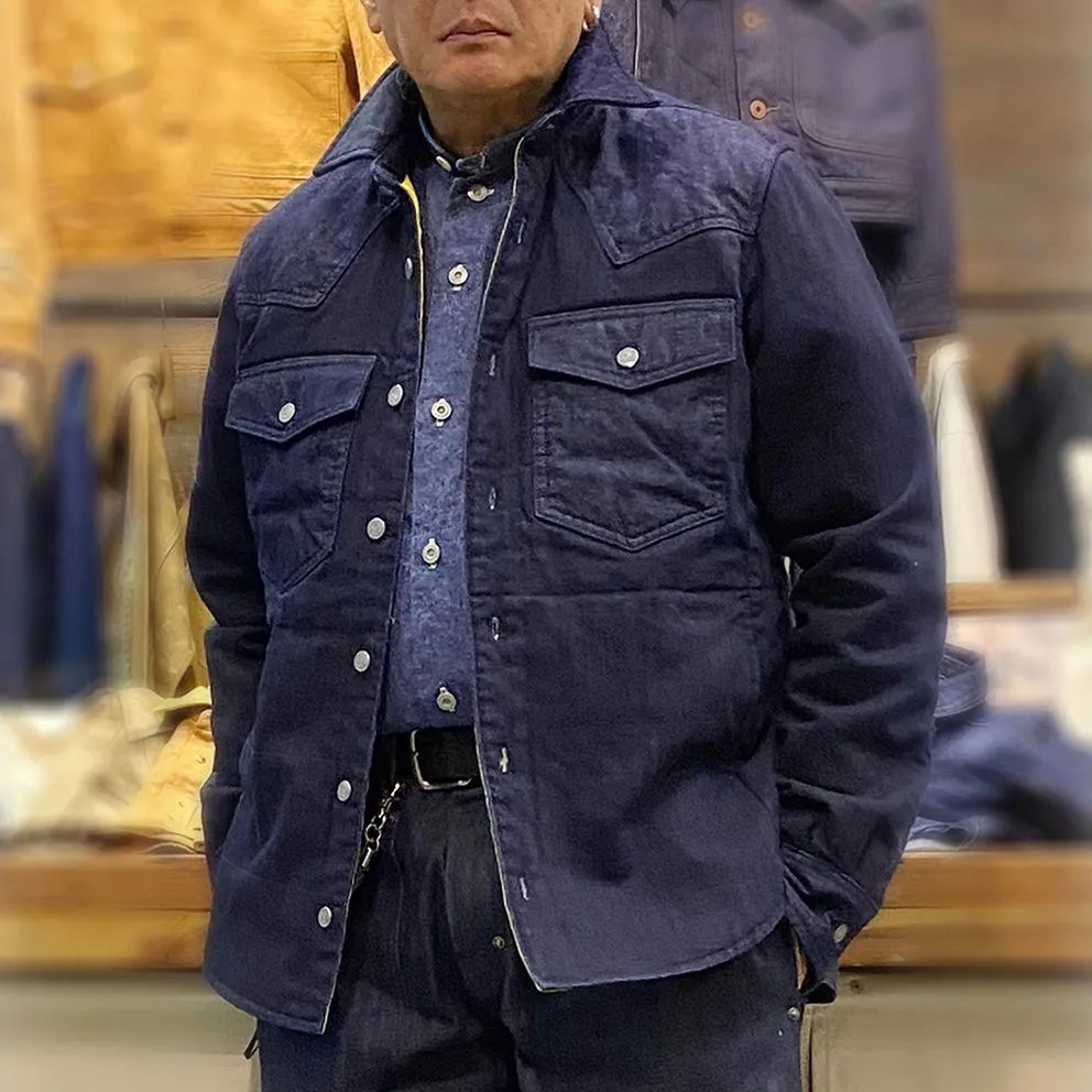 BZEN M.3239L JUAN-CBI REGULAR FIT WESTERN INSPIRED 2 TONE DENIM COMBO LIGHT POLYFILL  QUILTED SHIRT JACKET-8OZ-E0 INDIGO