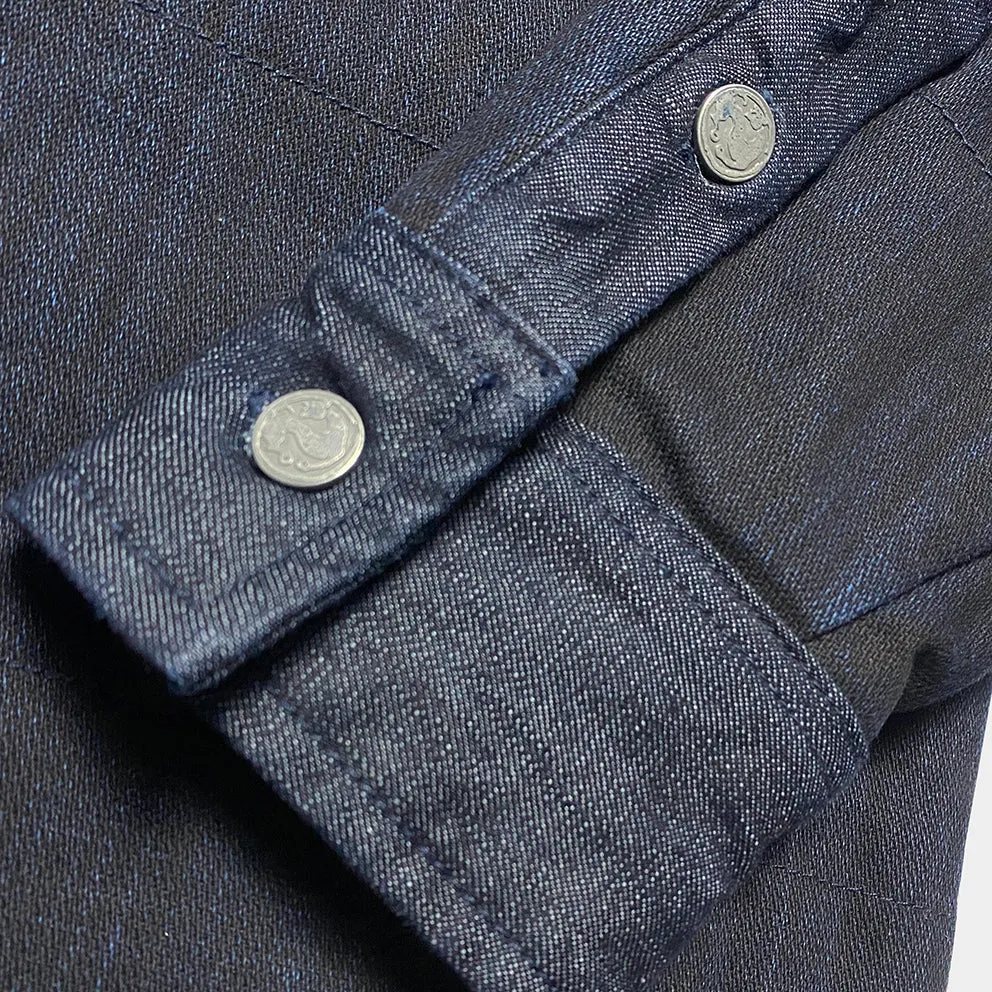 BZEN M.3239L JUAN-CBI REGULAR FIT WESTERN INSPIRED 2 TONE DENIM COMBO LIGHT POLYFILL  QUILTED SHIRT JACKET-8OZ-E0 INDIGO