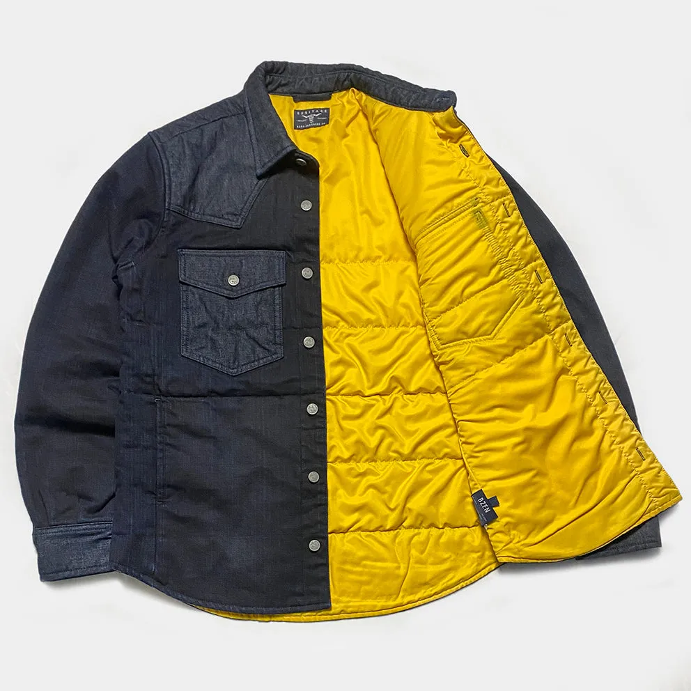 BZEN M.3239L JUAN-CBI REGULAR FIT WESTERN INSPIRED 2 TONE DENIM COMBO LIGHT POLYFILL  QUILTED SHIRT JACKET-8OZ-E0 INDIGO