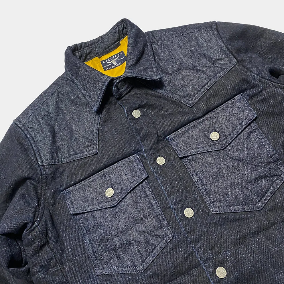 BZEN M.3239L JUAN-CBI REGULAR FIT WESTERN INSPIRED 2 TONE DENIM COMBO LIGHT POLYFILL  QUILTED SHIRT JACKET-8OZ-E0 INDIGO