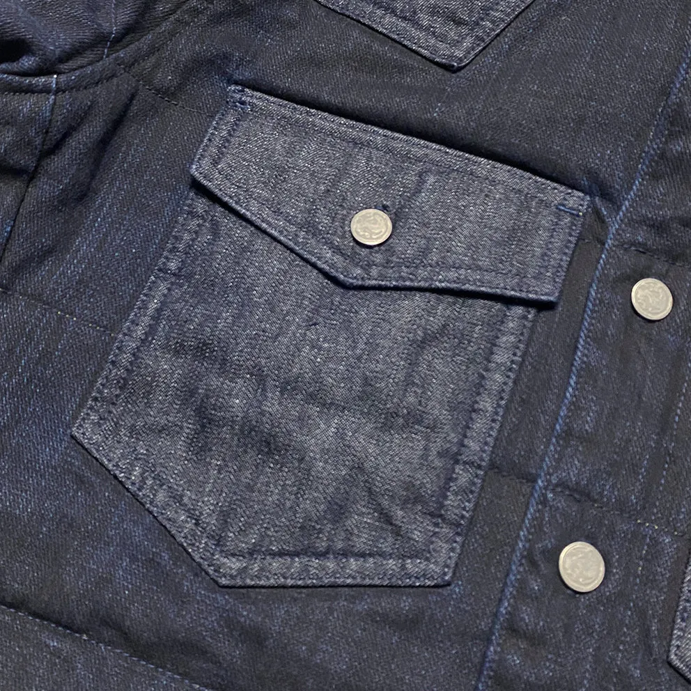 BZEN M.3239L JUAN-CBI REGULAR FIT WESTERN INSPIRED 2 TONE DENIM COMBO LIGHT POLYFILL  QUILTED SHIRT JACKET-8OZ-E0 INDIGO