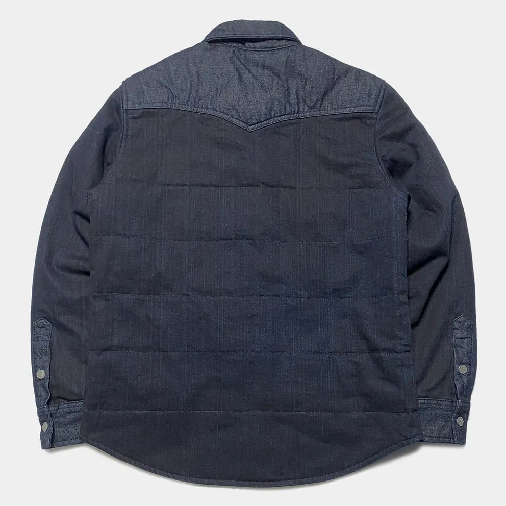 BZEN M.3239L JUAN-CBI REGULAR FIT WESTERN INSPIRED 2 TONE DENIM COMBO LIGHT POLYFILL  QUILTED SHIRT JACKET-8OZ-E0 INDIGO