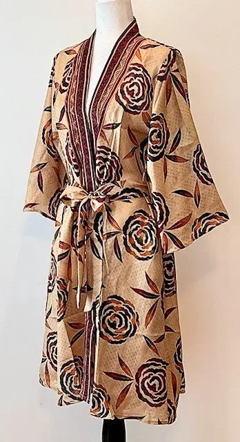Classic Short Silk Kimono Dress Is Dramatic (Bronze)
