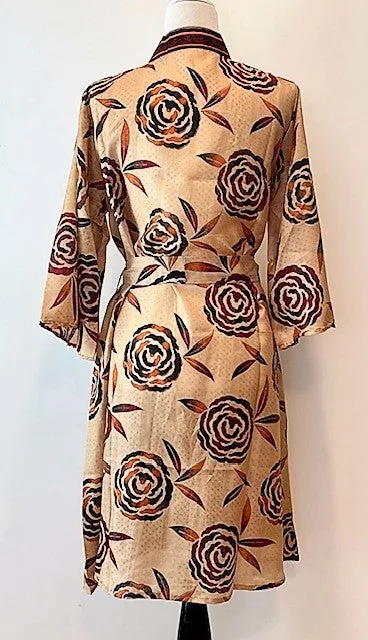 Classic Short Silk Kimono Dress Is Dramatic (Bronze)