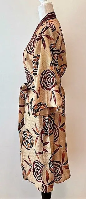 Classic Short Silk Kimono Dress Is Dramatic (Bronze)