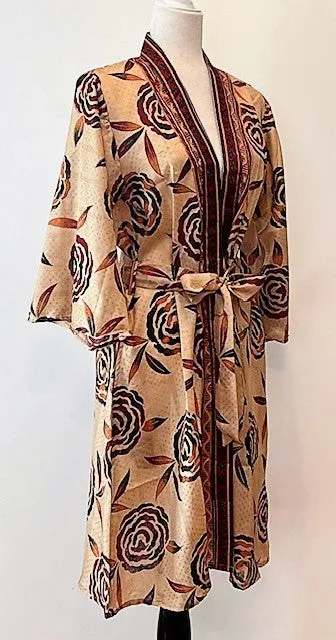 Classic Short Silk Kimono Dress Is Dramatic (Bronze)