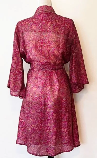 Classic Short Silk Kimono Duster. A Soft Berry Dream.