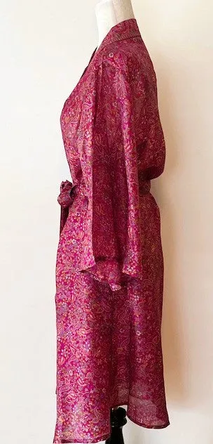 Classic Short Silk Kimono Duster. A Soft Berry Dream.