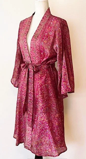 Classic Short Silk Kimono Duster. A Soft Berry Dream.