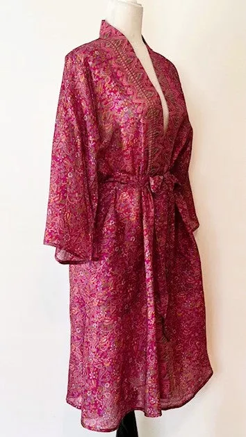 Classic Short Silk Kimono Duster. A Soft Berry Dream.