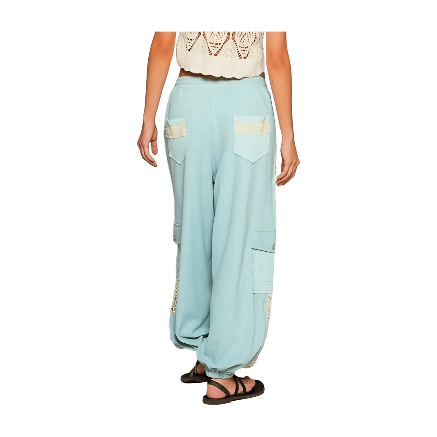 Crochet Mix Solid Pattern Thermal Bottom - Powder Teal