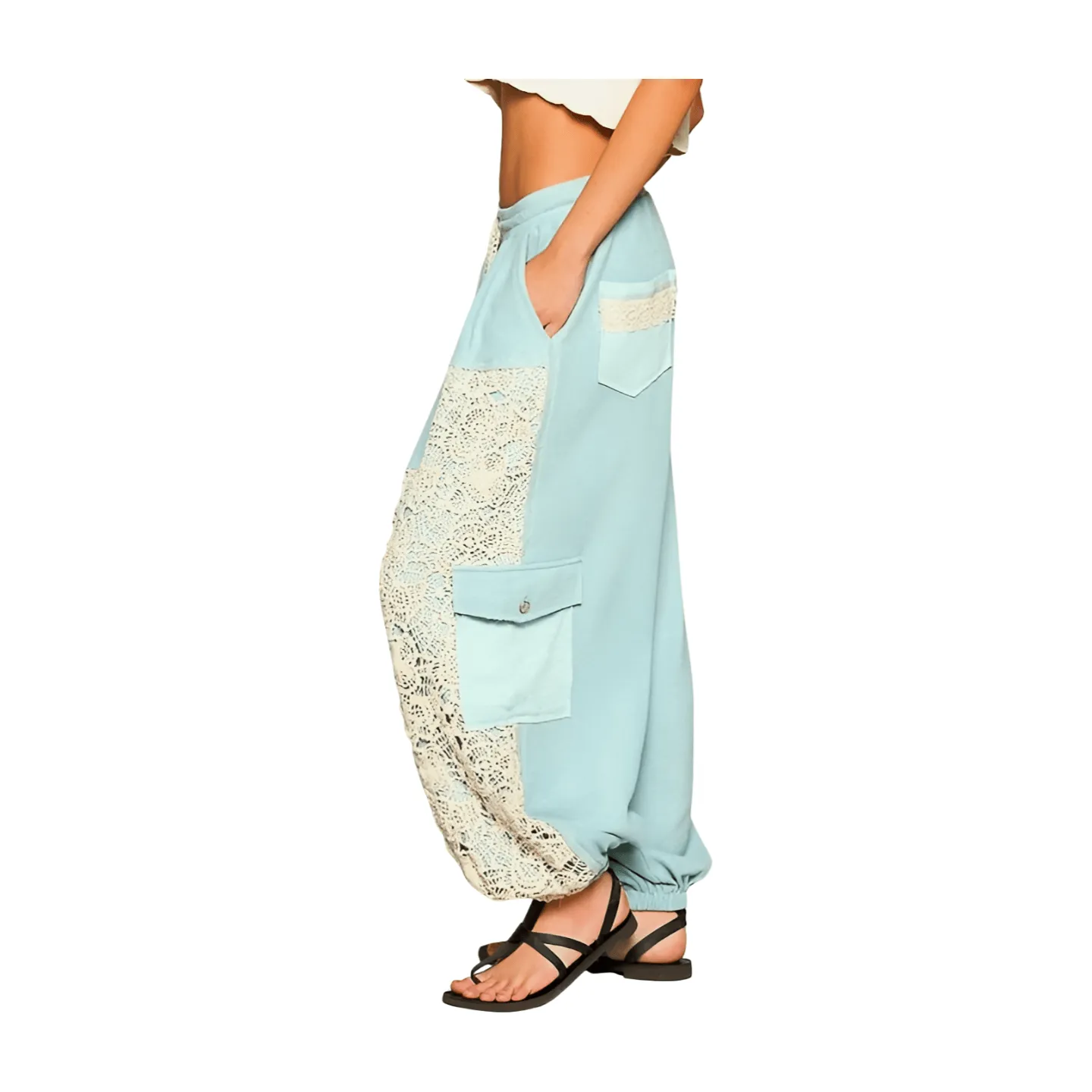 Crochet Mix Solid Pattern Thermal Bottom - Powder Teal