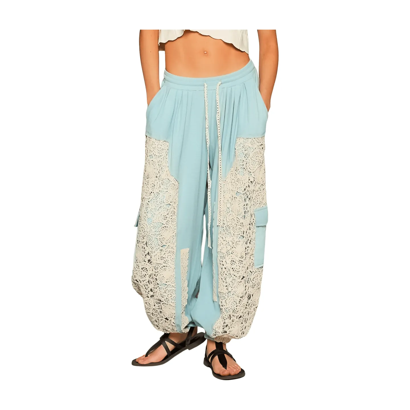Crochet Mix Solid Pattern Thermal Bottom - Powder Teal